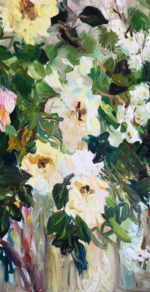 Roses and mock orange by Lilia Orlova-Holmes
