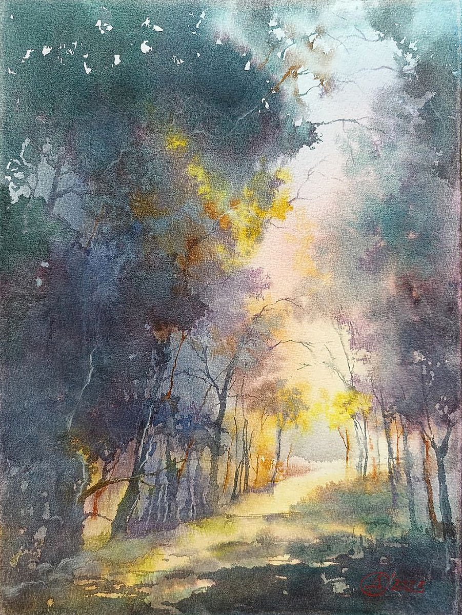 Impressionistic Landscape Watercolour By Oksana Duchenchuk, 11 X 15", Sunshine State Of Mind, Original Artwork