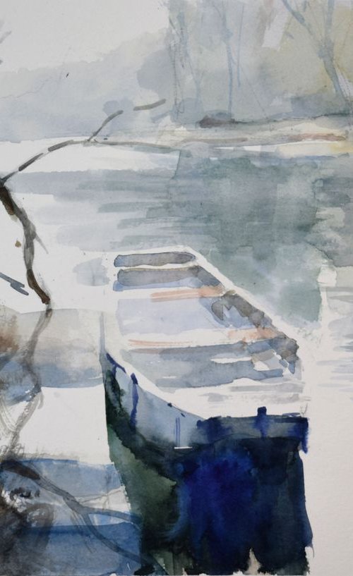 Landscape  with boat by Goran Žigolić Watercolors