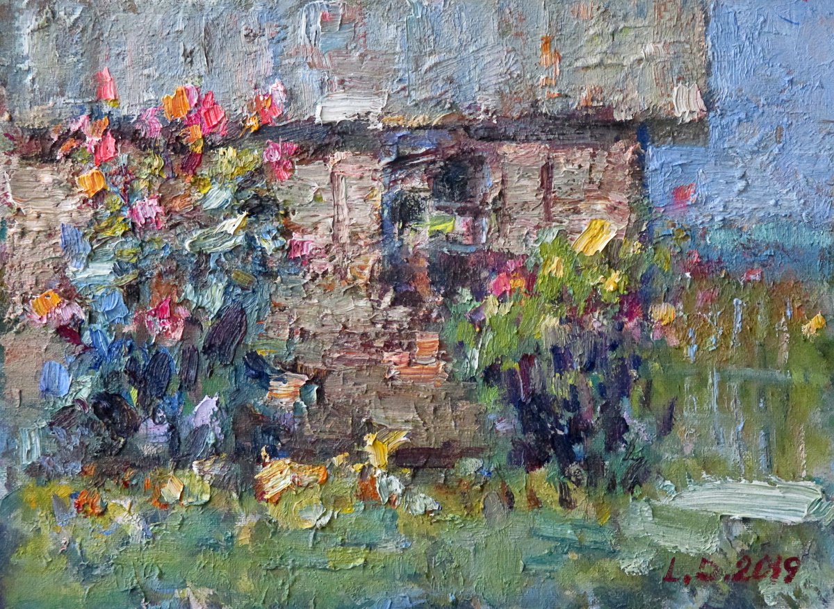 Impressionistic Landscape Oil Painting By Liudvikas Daugirdas, 16 X 11", In The Old Homestead, Original Artwork