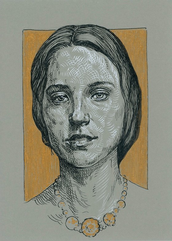 Woman portrait. Contemporary ink portrait