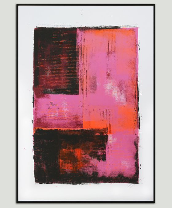 Abstract Painting - Black Pink Minimal -  Art on paper - A2 - 42x59,4cm - 15O