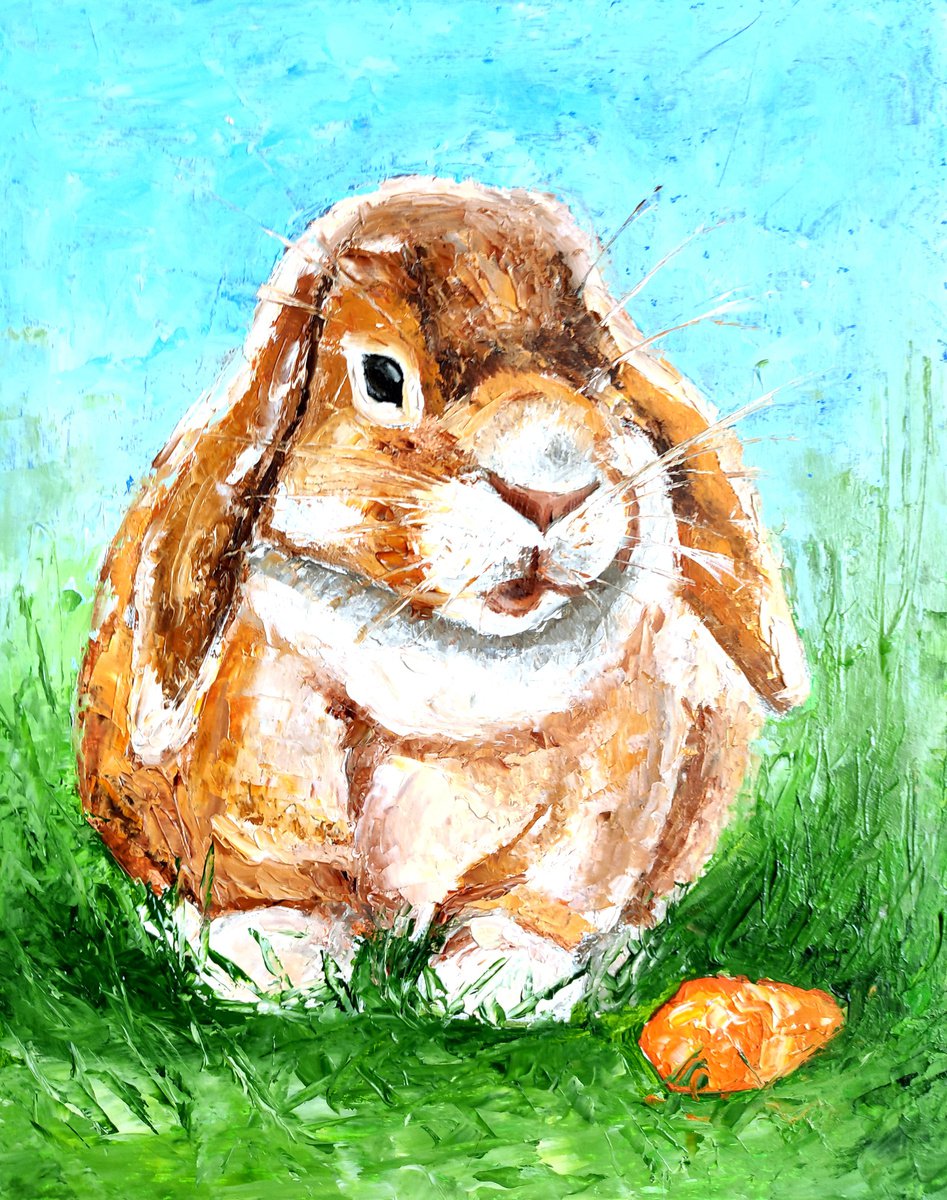 Hare Painting Original Art Rabbit Artwork Bunny Wall Art Animal by Yulia Berseneva