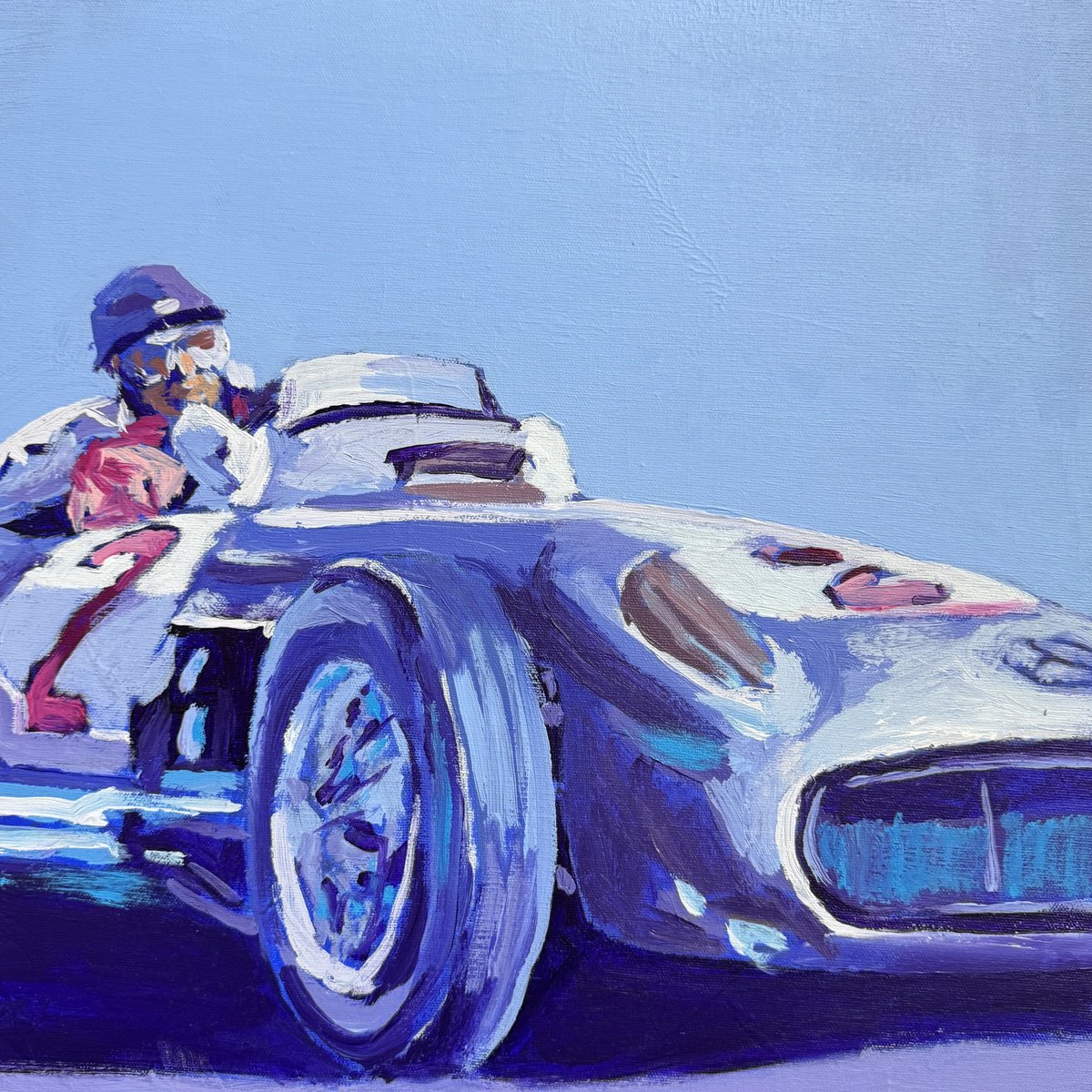 Impressionistic Transport Acrylic Painting By Javier Pena, 16 X 16, F1 M Benz Car Acrylic On Canvas 40X40Cm, Original Artwork