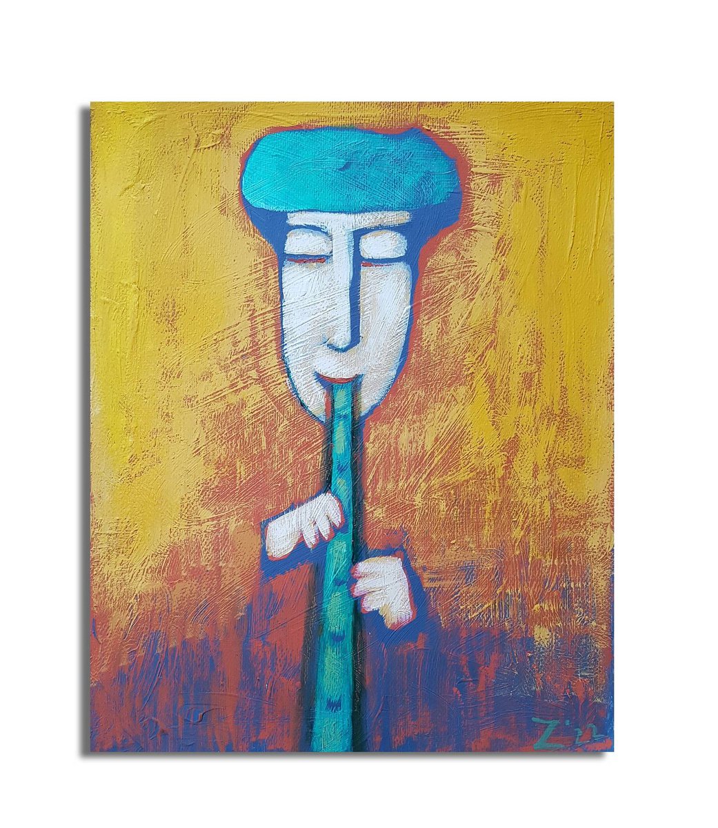 Naive Portrait Painting By Zhana Viel, 9 X 12", Geel Piper, Original Artwork