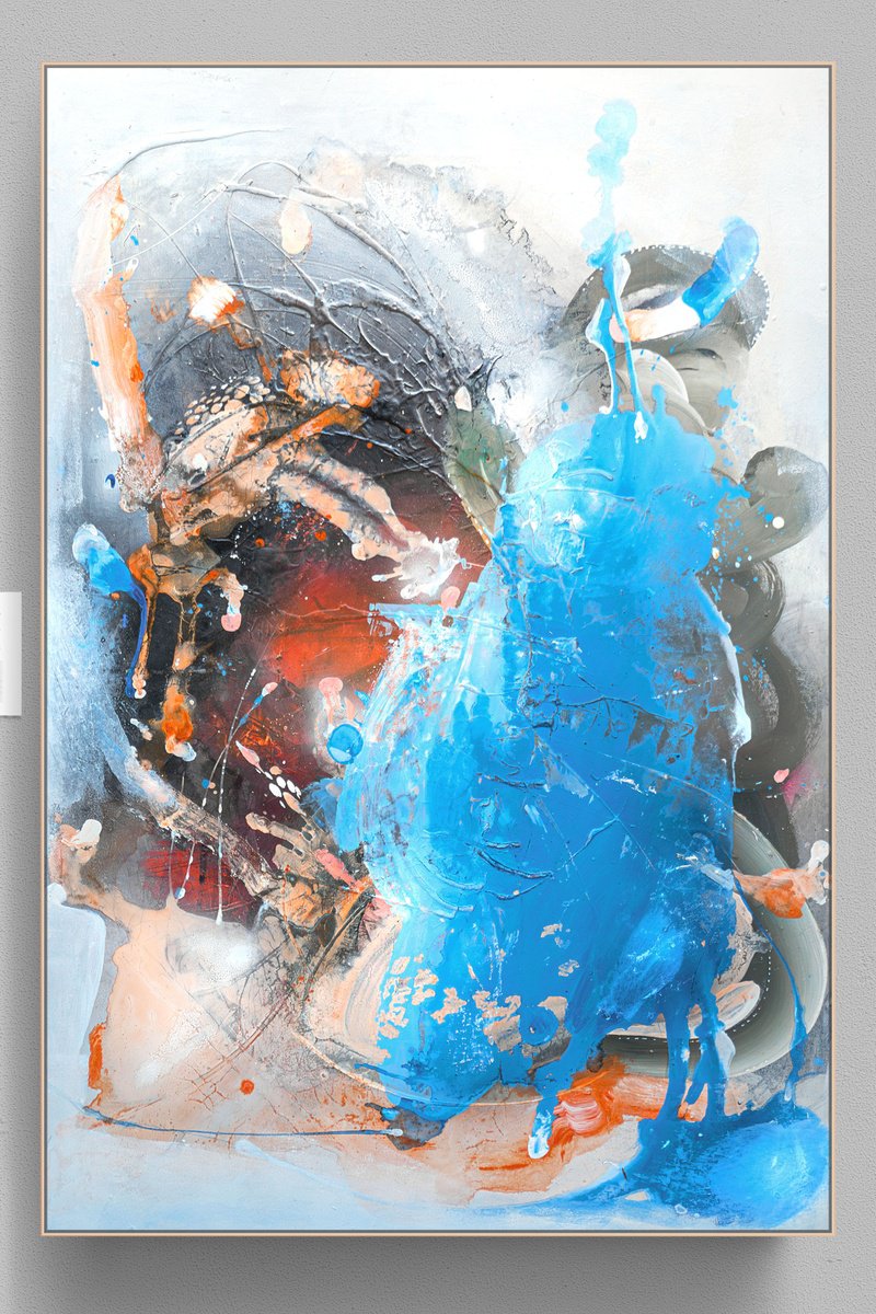 Organic Abstract Acrylic Painting By Adriano Ribeiro, 31 X 47, Night Galaxy, Original Artwork