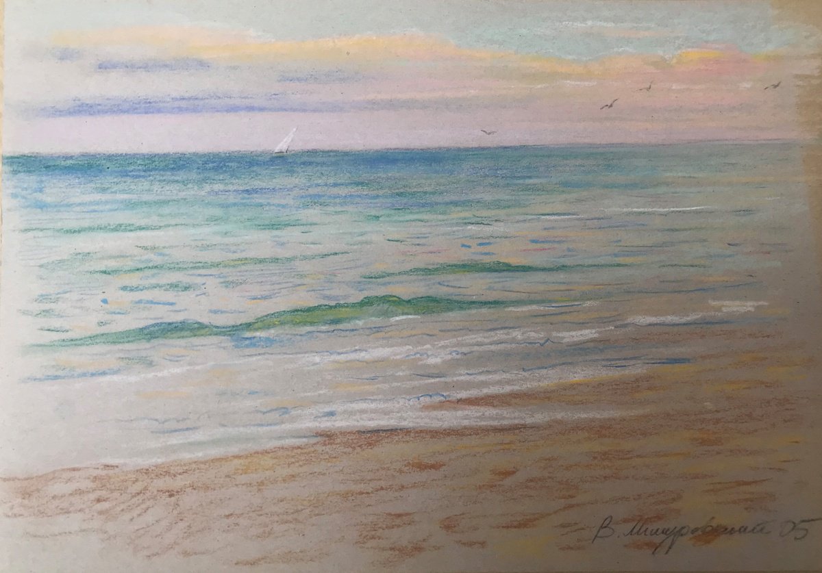 Impressionistic Landscape Painting By Viktor Mishurovskiy, 14 X 10", Dawn On The Sea, Original Artwork