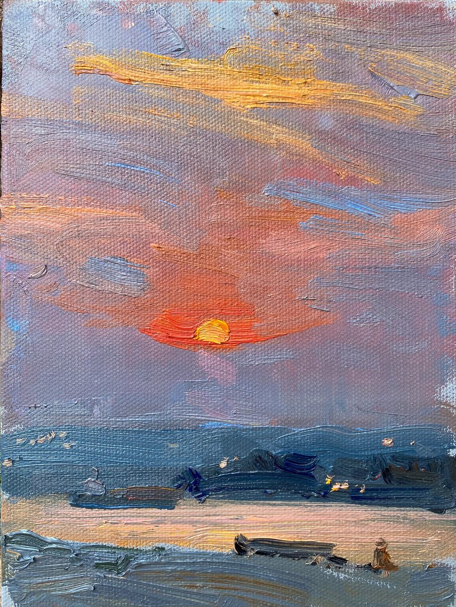 Impressionistic Landscape Oil Painting By Nataliia Nosyk, 6 X 8", Sunset Etude #4, Original Artwork