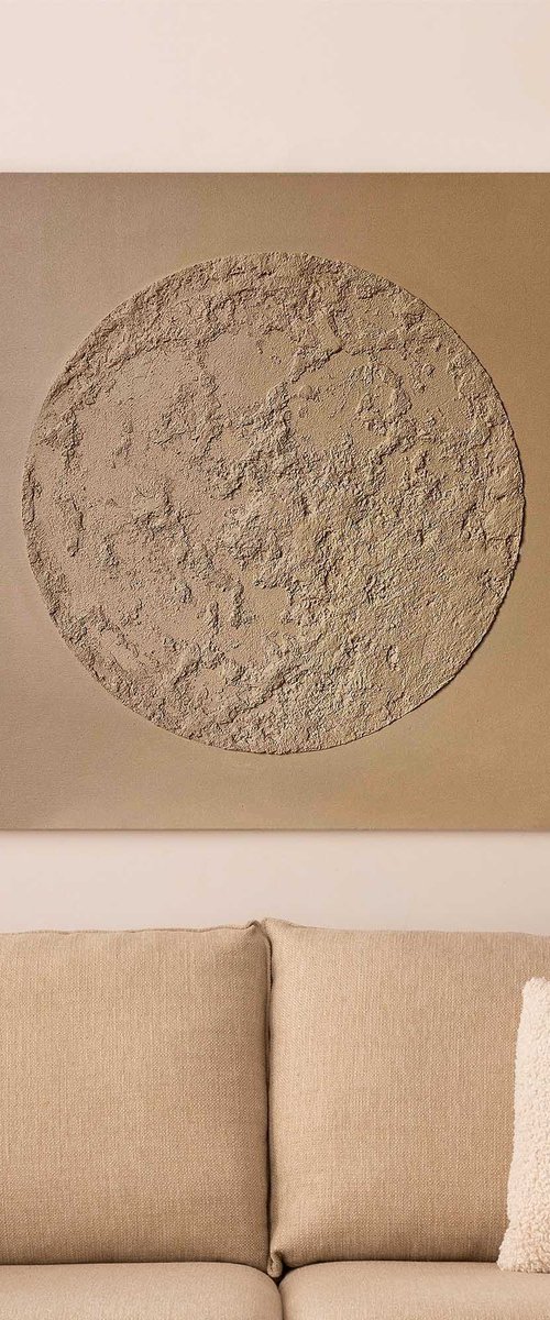 "Brown Moon" Moon beige textured art by Alex