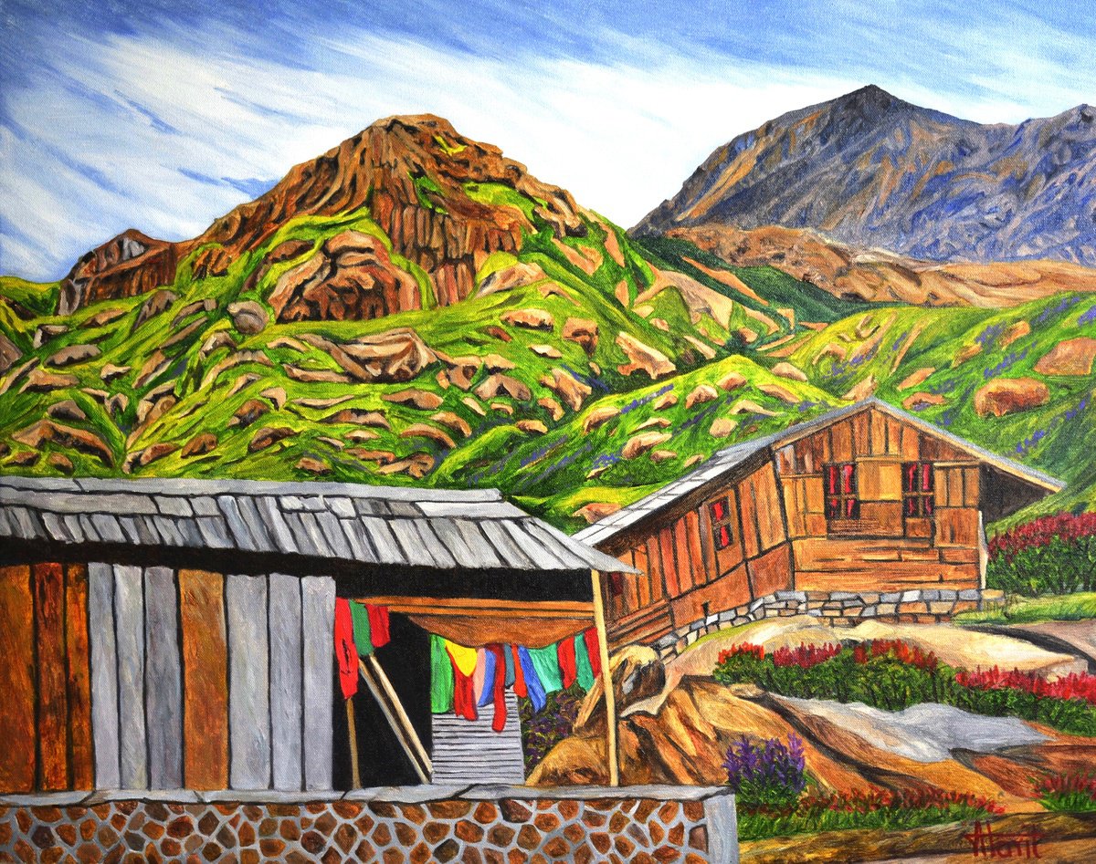 Impressionistic Landscape Oil Painting By Ajay Harit, 30 X 24, Beautiful Sikkim Ii, Original Artwork