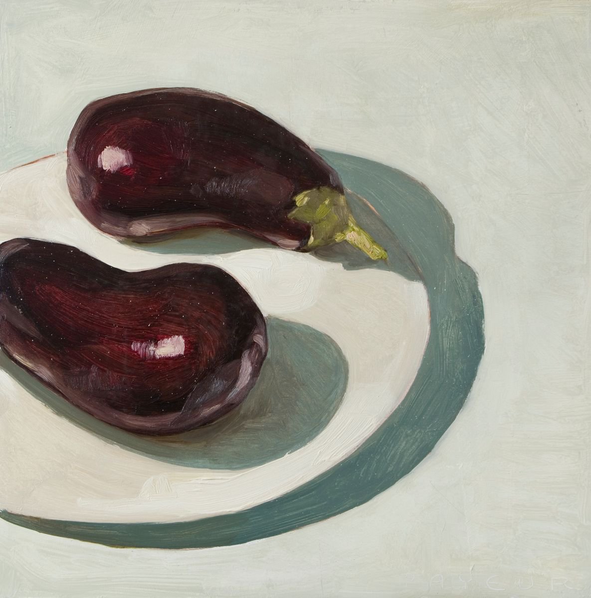 modern still life of egglplants by Olivier Payeur