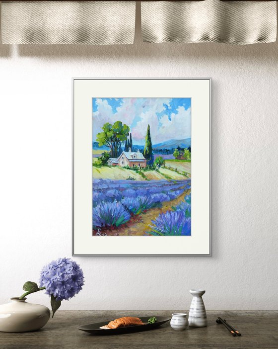 Lavender Field Gouache Art