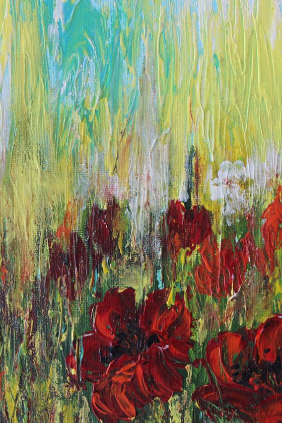 "Poppy Field, 2017" - Impressionistic Landscape Acrylic Painting on Canvas