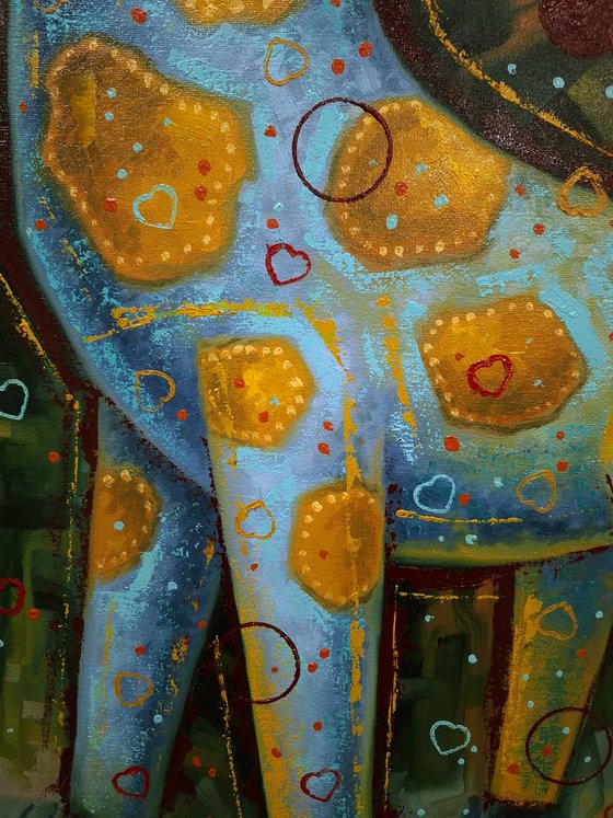 The giraffe is walking