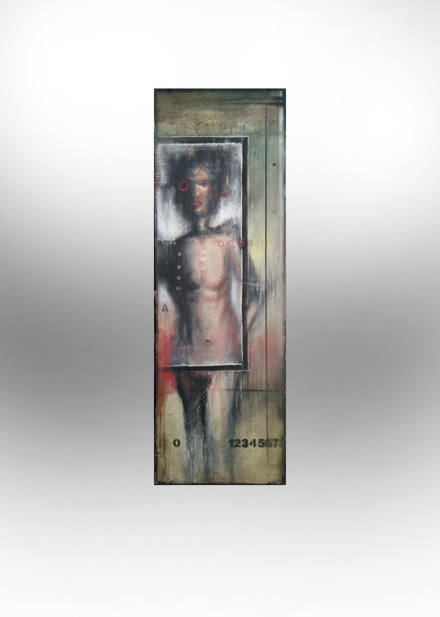 Urban And Pop Portrait Oil Painting By Christopher Scardino, 12 X 36, Mirror Self, Original Artwork