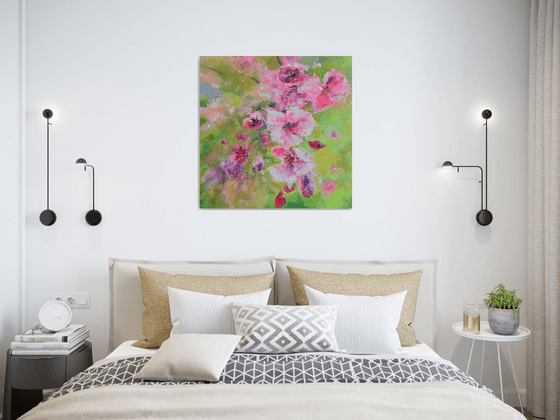 Cherry Flowers in Light Greens