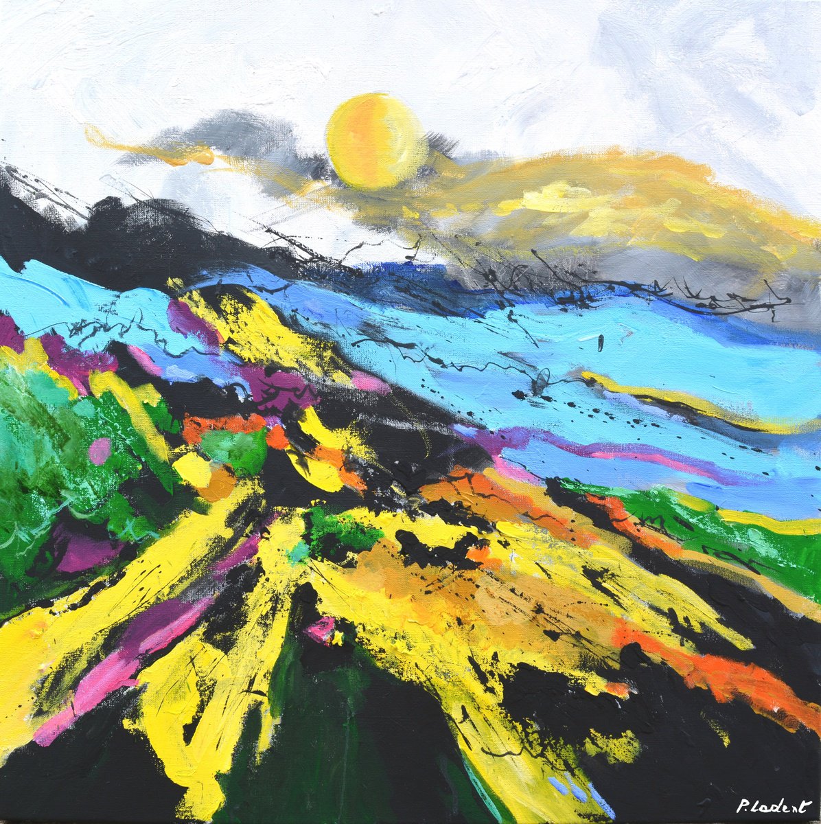 Abstract Oil Painting By Pol Henry Ledent, 28 X 28", The Winning Race Of Phoebus, Original Artwork