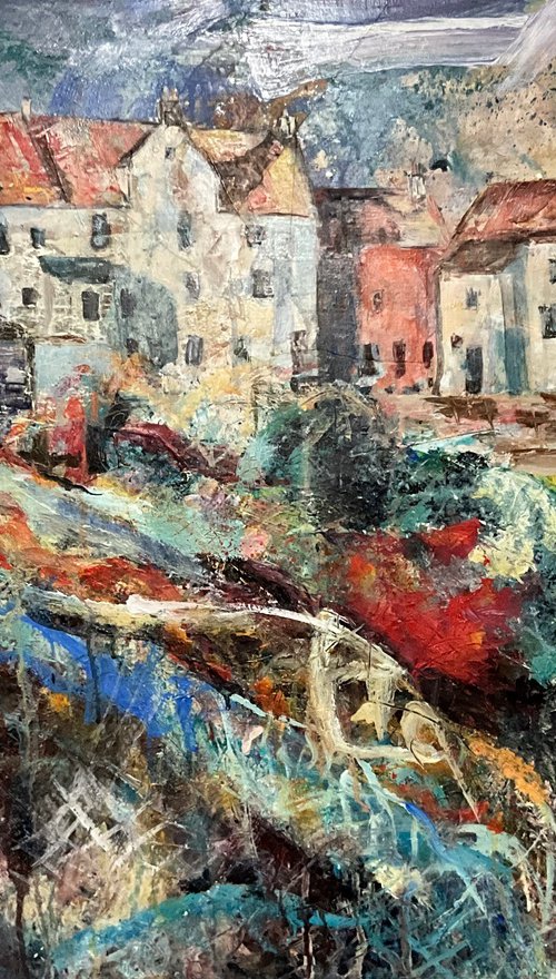 Pittenweem harbour - tangled nets and harbour cottages by Claire Williamson