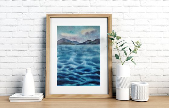 Mediterranean Sea - original minimalistic seascape watercolor