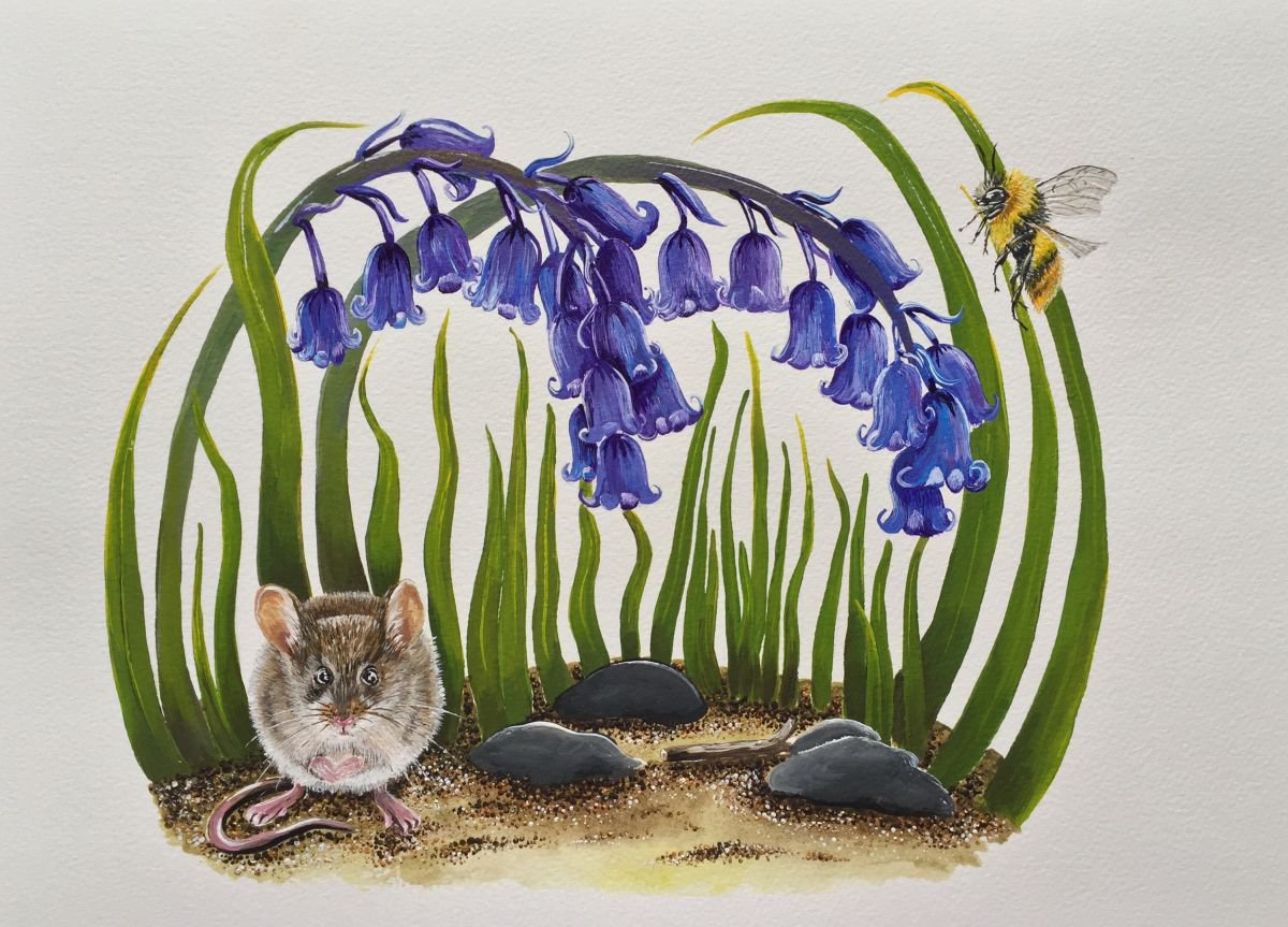 Illustrative Acrylic Painting , Hiding From Mr Bumble By Karen Elaine Evans, 17 X 12, Artwork For Sale On Artfinder