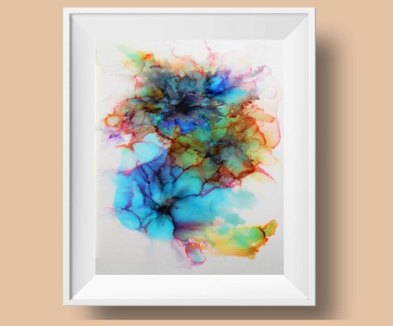 Abstract flowers. Alcohol Ink abstract painting.