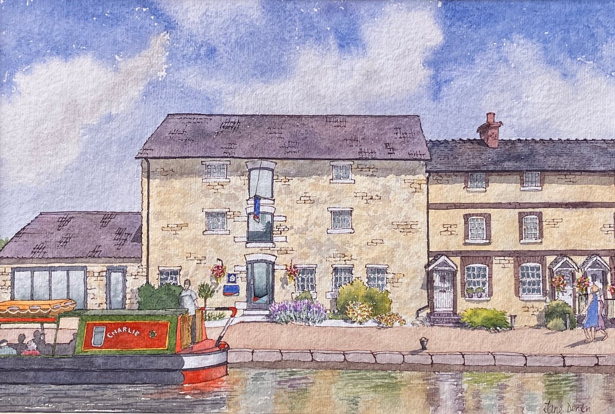 Impressionistic Landscape Watercolour By Jane Denton, 11 X 8, Museum & Canalside Cottages Ii, Original Artwork