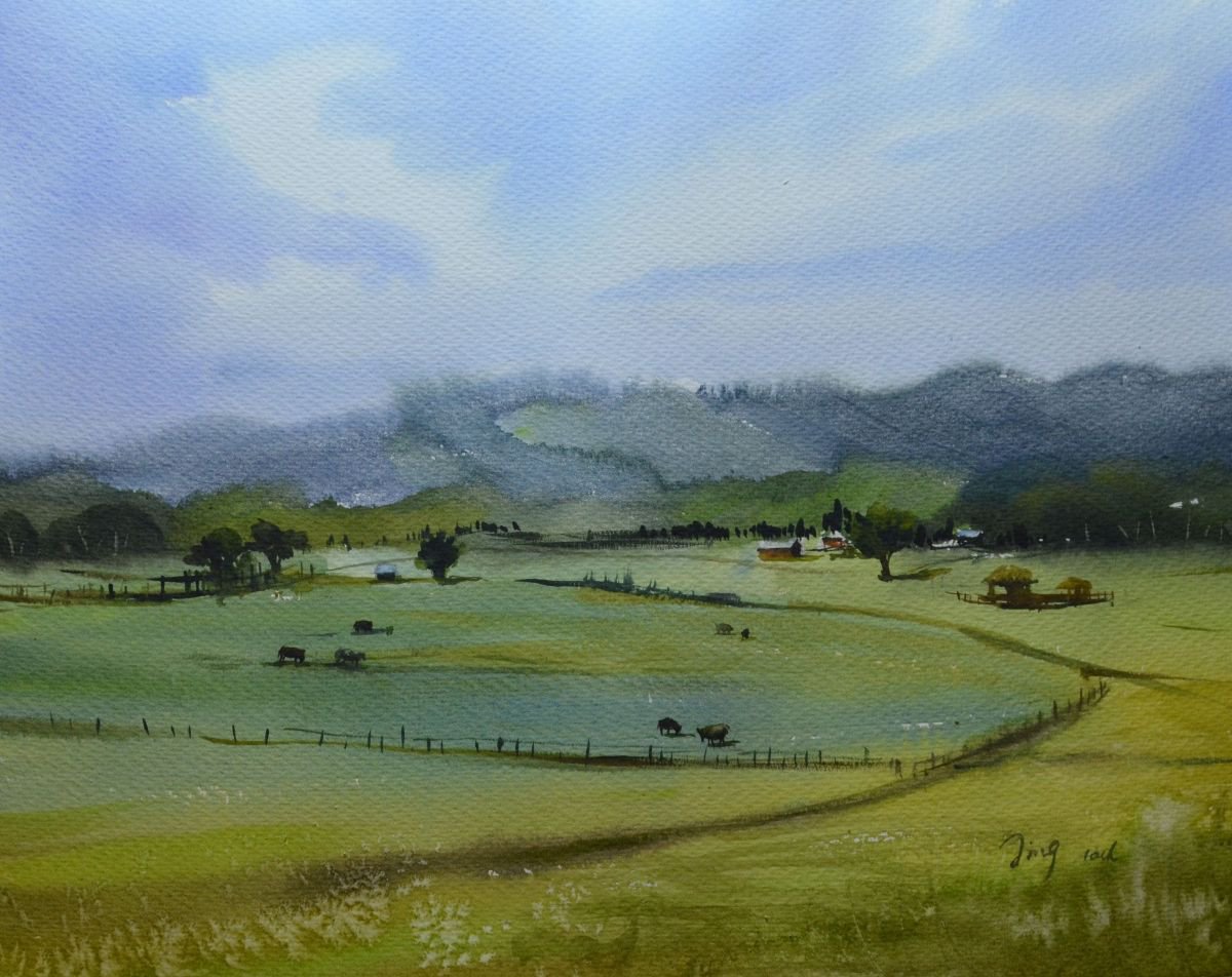 Impressionistic Landscape Watercolour By Jing Chen, 20 X 16, Hidden Away, Original Artwork