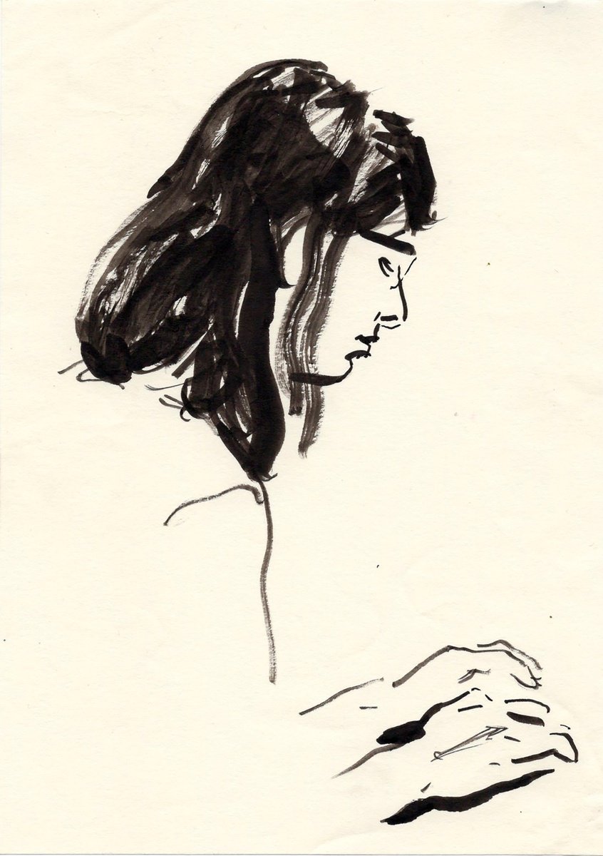 Graphic Portrait Ink Drawing By Anastasia Borodina, 6 X 8, Mila - Original Ink Drawing On Paper, Original Artwork