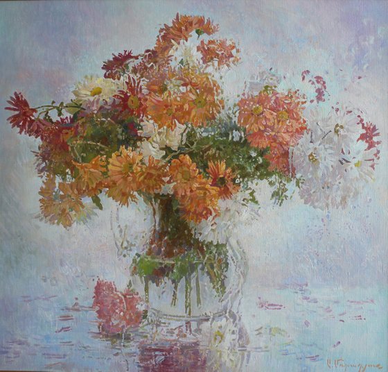 Still life  flowers in vase-1 (53x56cm, oil painting, ready to hang)