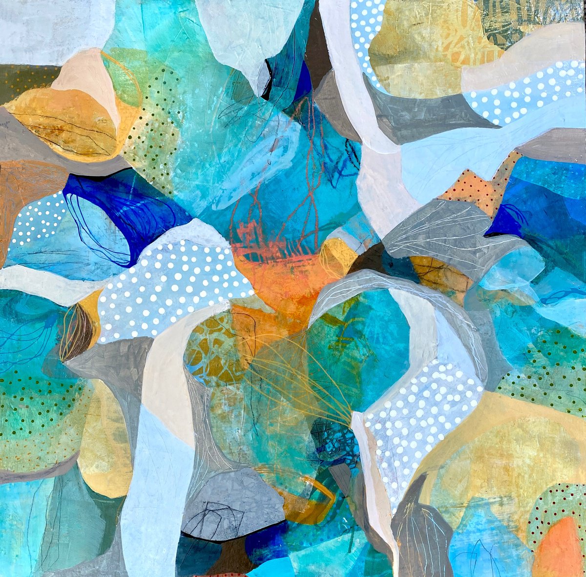 Geometric Abstract Acrylic Painting By Debbie Joplin, 24 X 24, Birds In Paradise, Original Artwork