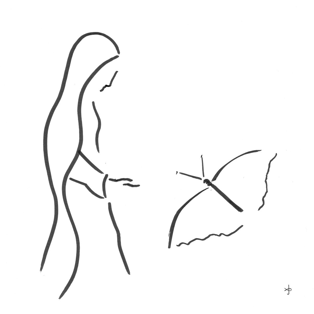 Expressive Animal Ink Drawing By David Jones, 10 X 10, Together #2511A, Original Artwork