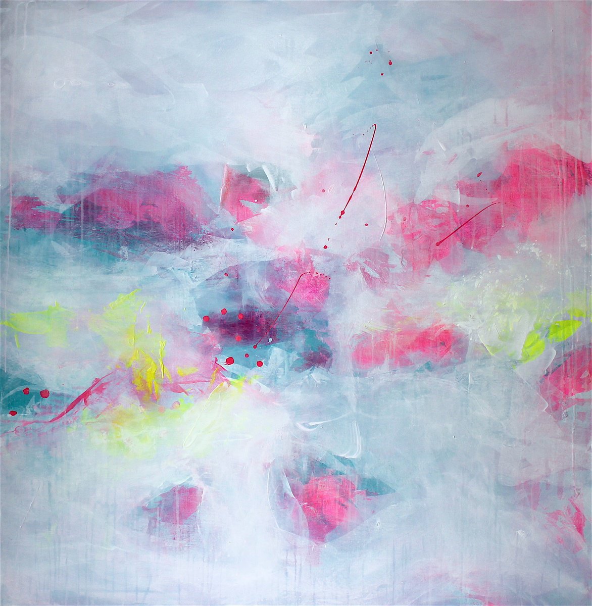 Abstract Acrylic Painting By Nina Mahnik, 39 X 39", Wolke 4 Mit Dir, Original Artwork