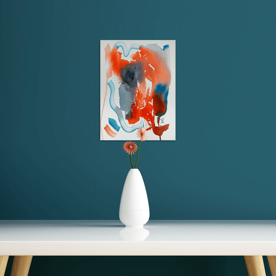 Abstract wall art, Contemporary Watercolor Painting, Modern Abstract blue and orange