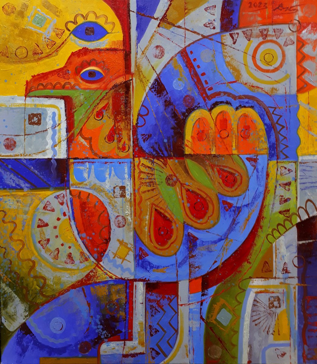 Naive Animal Oil Painting By Serhii Voichenko, 28 X 32", For The Grains, Original Artwork