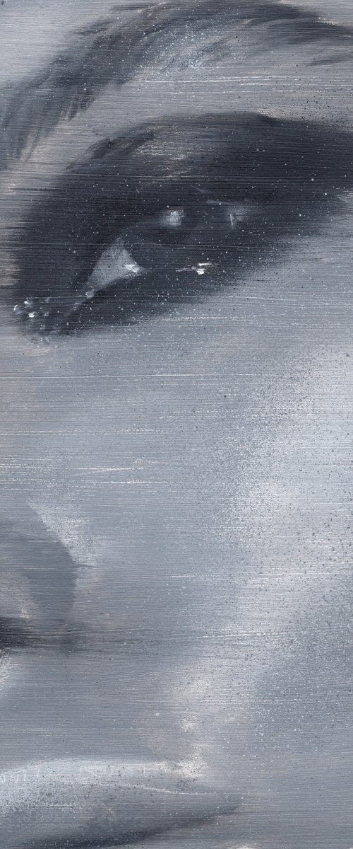 Beauty close up | Black and white oil painting on paper | make up fashion muse model woman lady by Renske Karlien Hercules