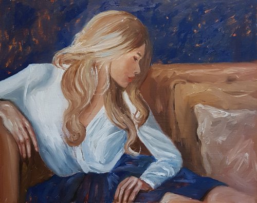 Woman in blue skirt by Els Driesen
