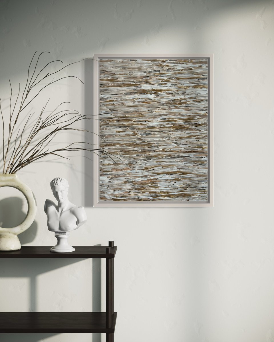 Impressionistic Abstract Acrylic Painting By Daniela Pasqualini, 14 X 11, Visual Dance-White&Gold-Framed, Original Artwork