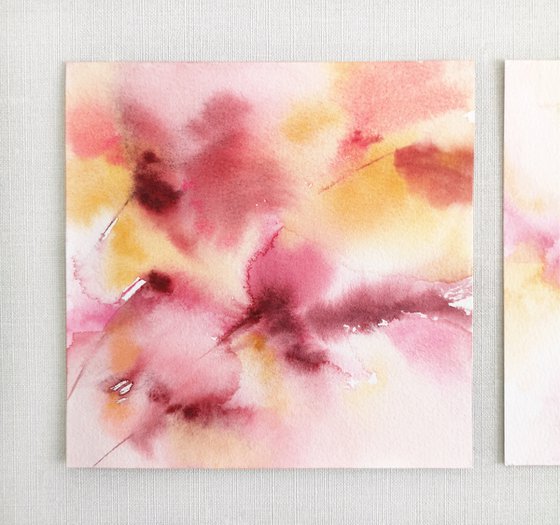 Flowers. Small watercolor with pink loose florals