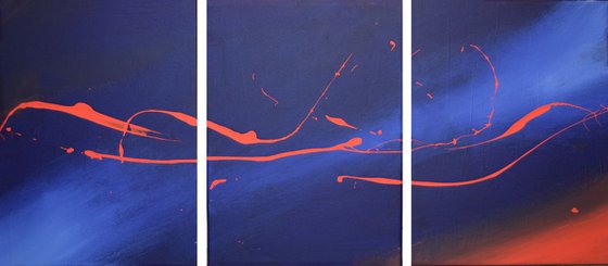 LARGE WALL ART triptych 3 panel wall contemporary art canvas "Song of the Sky" original triptych painting abstract canvas pop wall kunst 27 x 12"