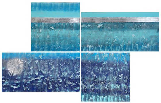 Blue Abstract paintings silver stripe A074 decor original abstract art 105x165x4 cm big ready to hang painting acrylic on stretched canvas metallic textured glossy wall art