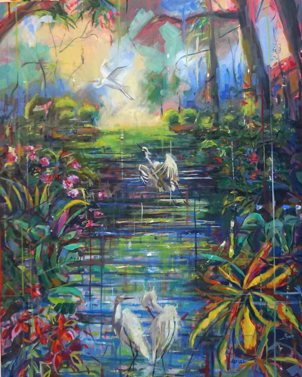 Impressionistic Animal Oil Painting By Amaya Fernandez Fariza, 32 X 39, Hidden Paradise, Original Artwork
