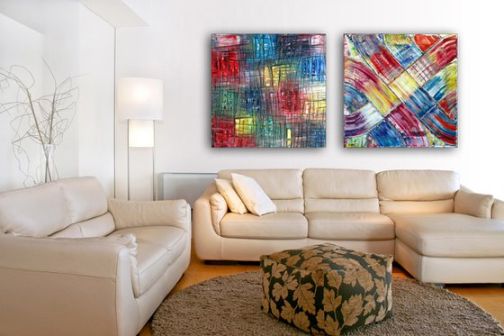 "Ebb And Flow" - Save As A Series - Original Extra Large PMS Abstract Diptych Oil Paintings On Canvas - 72" x 36"