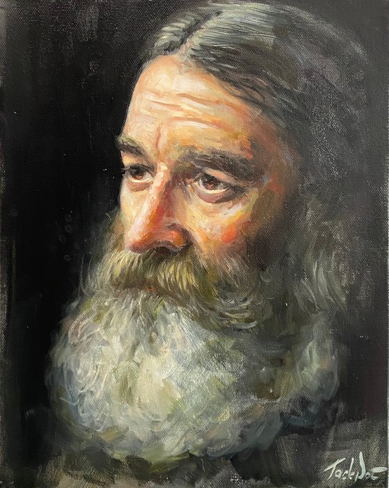 Old Man With Beard Oil Portrait artwork Fine Art Hand Made By EVGENY JACKPOT
