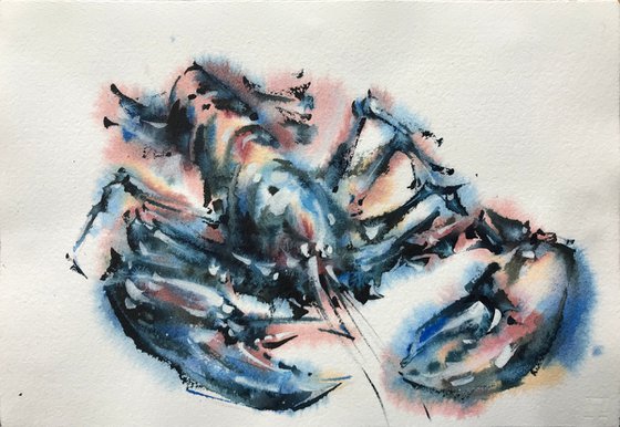 Blue Lobster. Original art, gift, one of a kind, handmade painting.