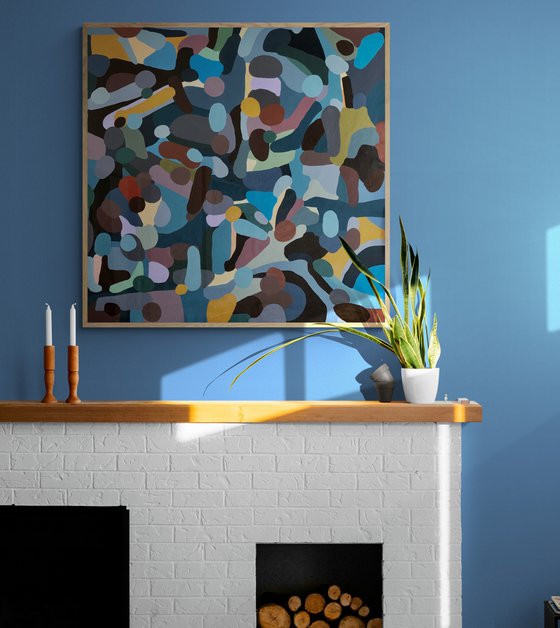 Abstract painting. Blue leaves