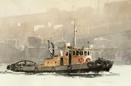 Tugboat on the Water - 20x30cm Sketch