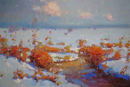 Winter Day, Landscape  Oil painting, One of a kind, Signed with Certificate of Authenticity by Vahe Yeremyan