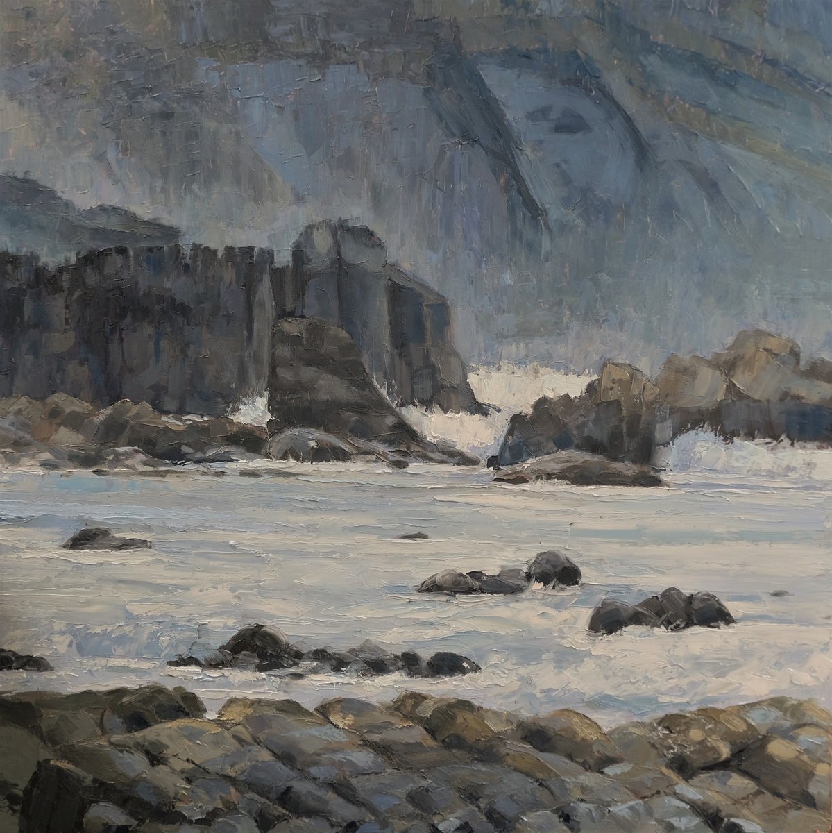 Expressive Landscape Oil Painting By Kerry Lisa Davies, 24 X 24", The Salty Shore, Original Artwork