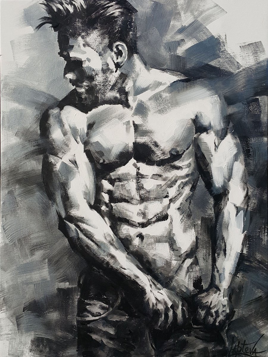 Organic Portrait Acrylic Painting By Viktoria Lapteva, 24 X 31", Courageous Ideal, Original Artwork