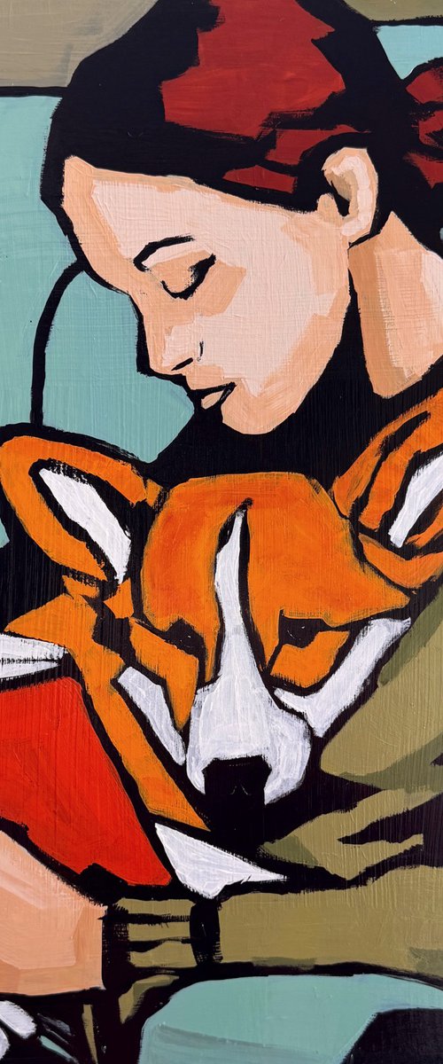 Woman and Corgi— 16x16 in Original Painting by Daria Baklykova